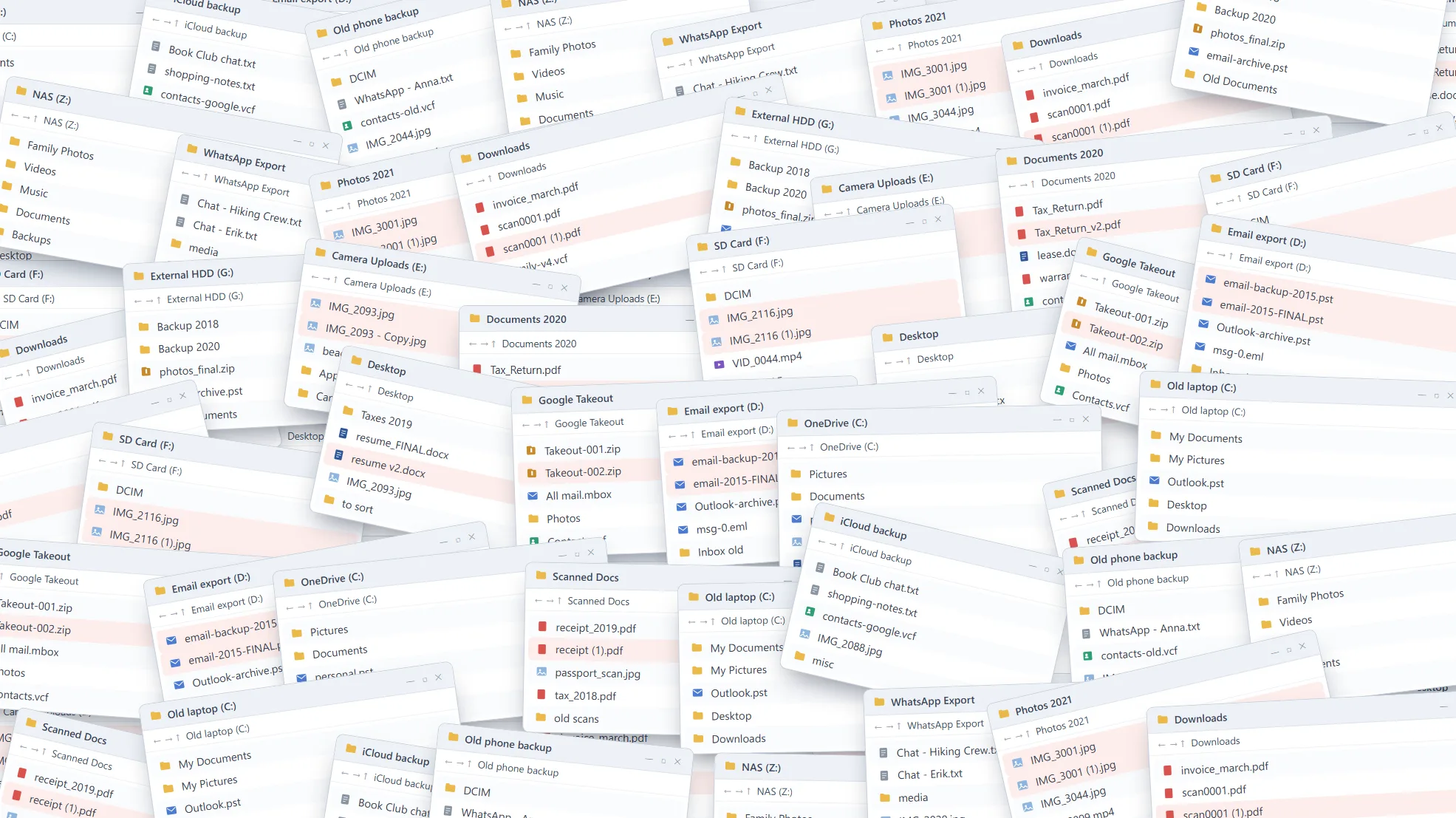 Email, photos, videos, documents, chats and contacts scattered across drives and old backups, full of duplicates