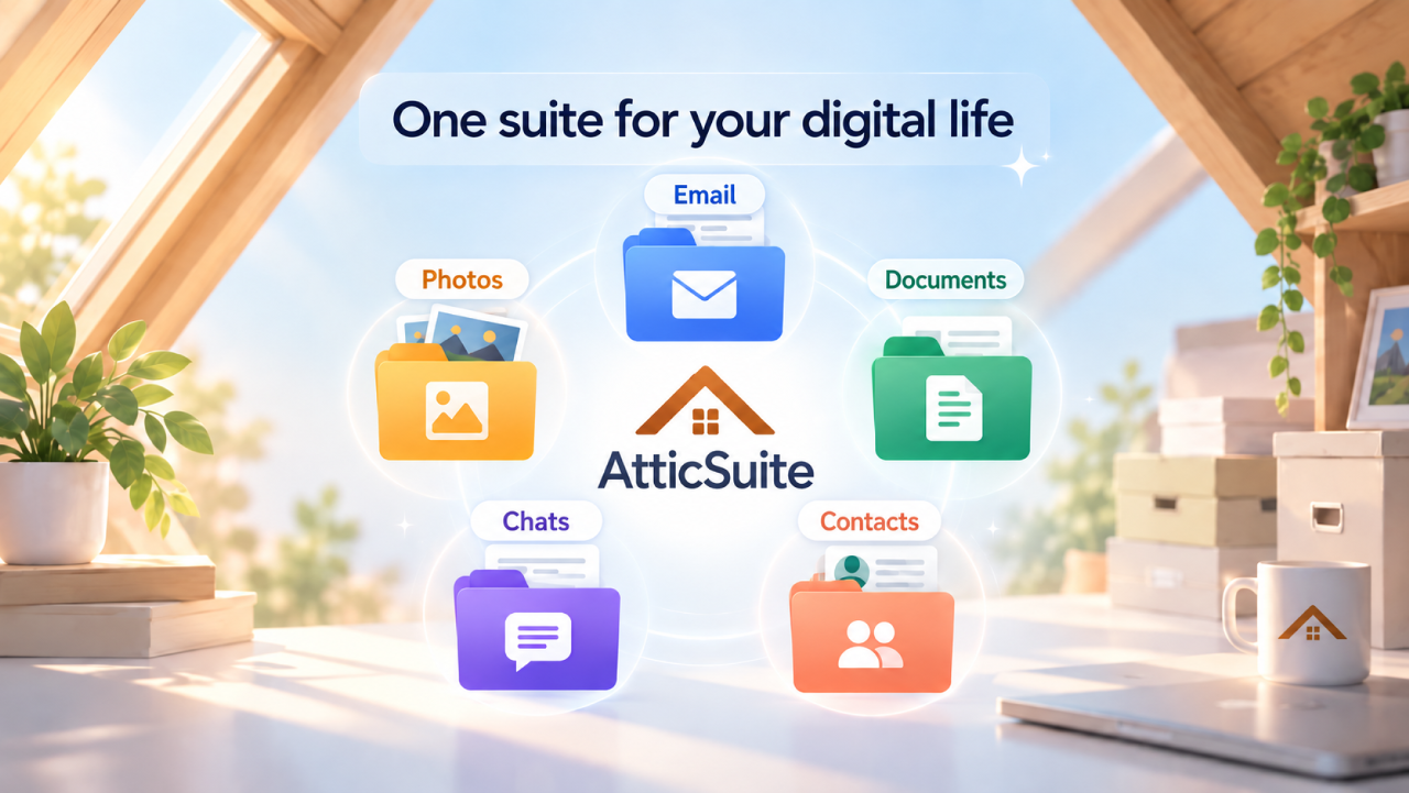 The Attic Suite: email, photos, documents, chats and contacts organized into one archive on your own computer